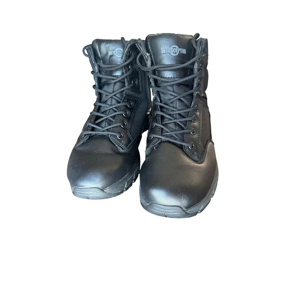 Interceptor Tactical Combat Boots Men's 7.5 Black Side Zip Leather Work Duty